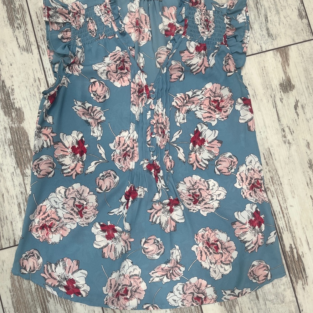 Daniel Rainn Floral Print Blouse Smocked Neckline & Ruffle Sleeves, Small - Picture 3 of 16